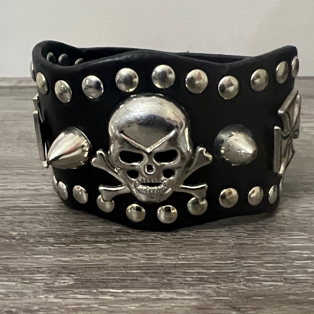 Skull & Crossbones Spiked Leather Bracelet